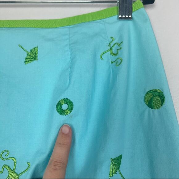 Vintage Lily Pulitzer | Blue Green Novelty Print Monkey Beach Embroidered Skirt - Picture 9 of 10